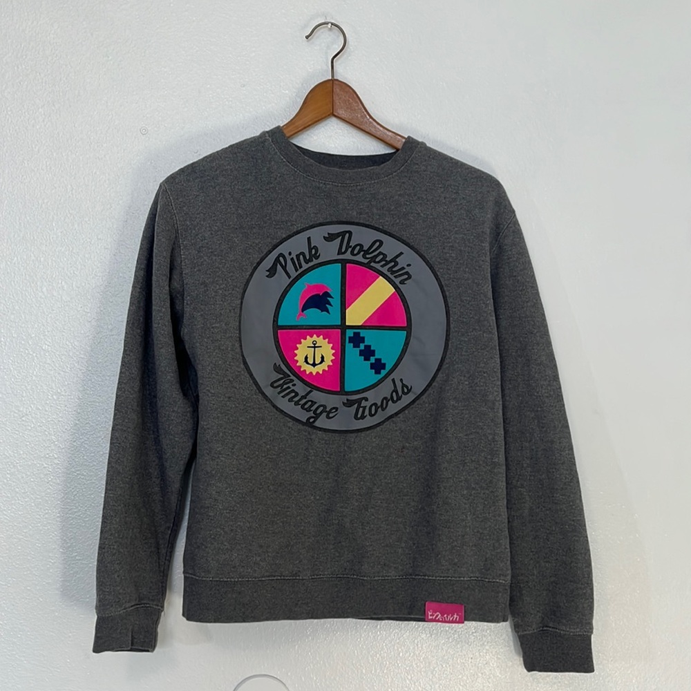Pink Dolphin Unisex Gray Crew Neck Sweatshirt Size Small